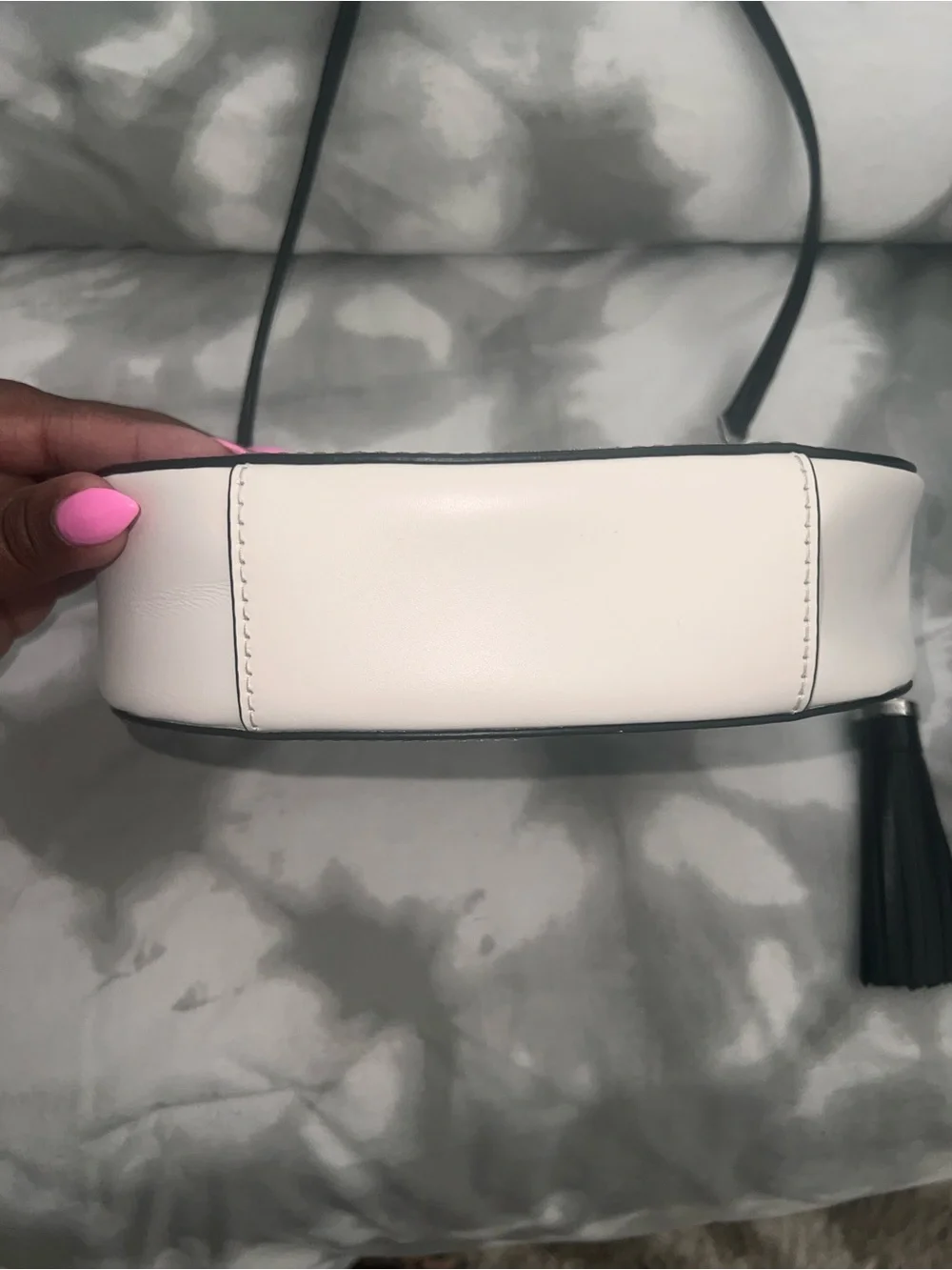 Michael Kors Silver Oval Leather Crossbody with Tassel